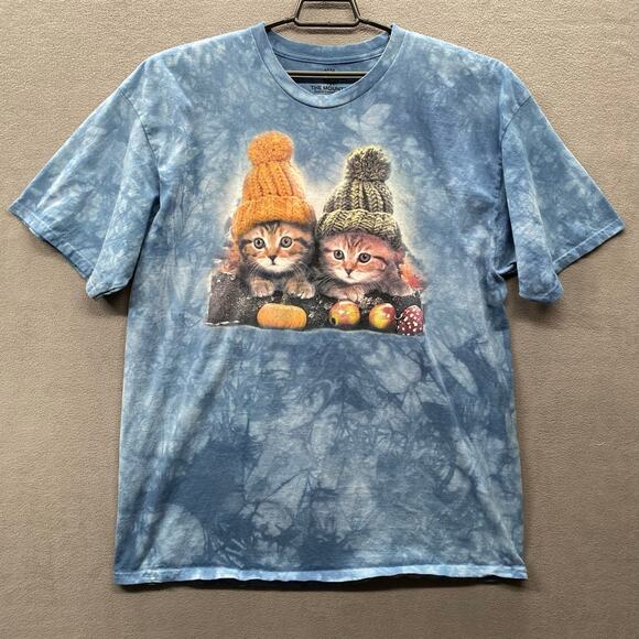The Mountain Winter Kittens in Beanies Graphic Tee 2XL Blue Cotton Kitsch Cute - Picture 1 of 9
